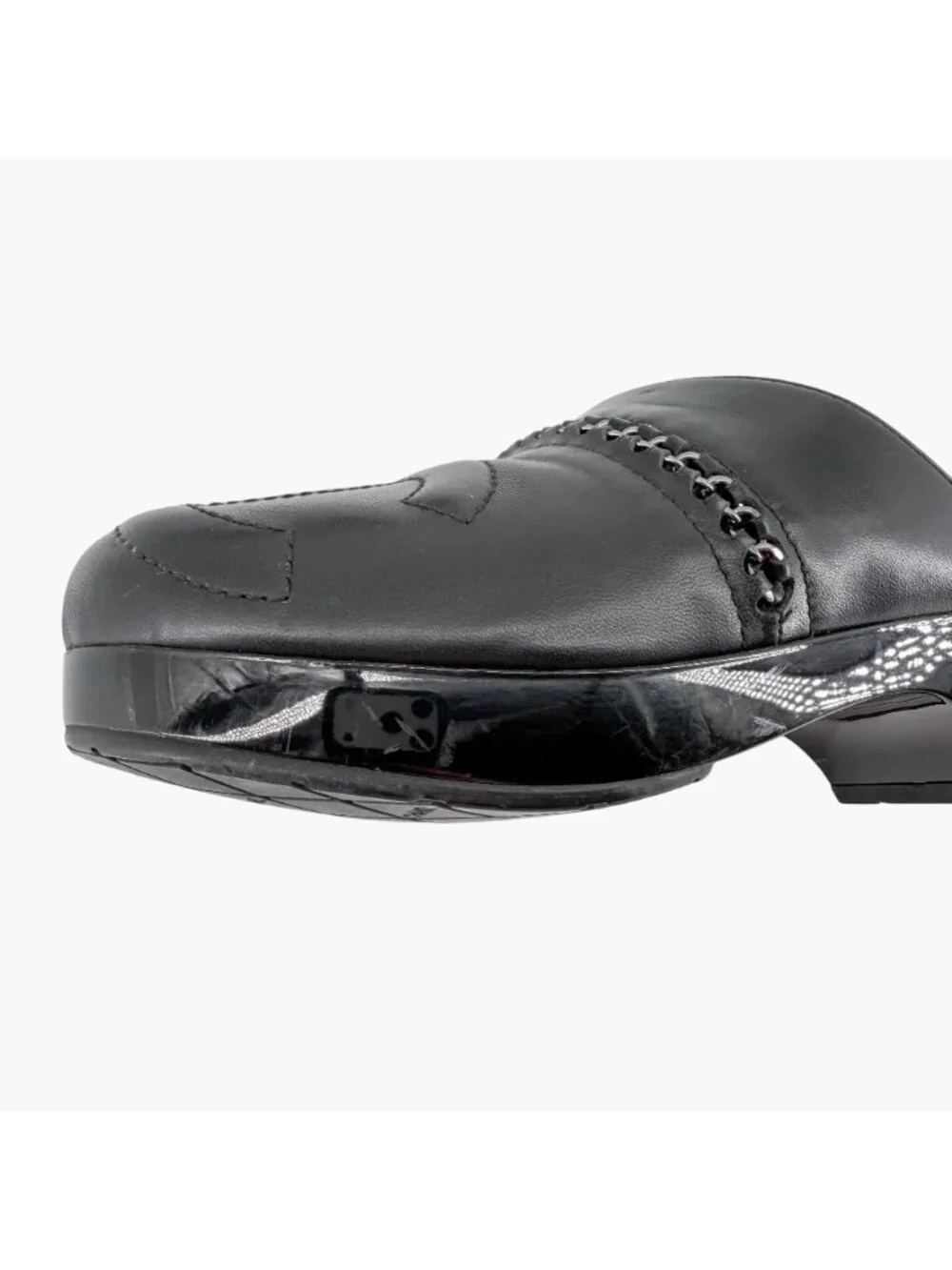 Chanel Black Leather CC Chain Mule Slip On Clogs Flats Size 36 US 5–5.5 Women's